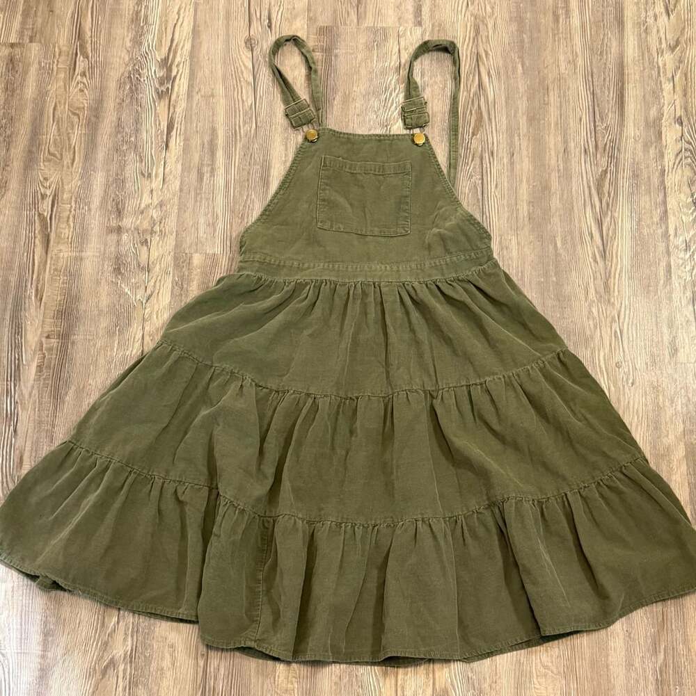 Hayden Los Angeles Olive Green Corduroy Tiered Overall Dress Size S